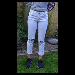 American Eagle Boy Crop Stretch Jeans White Sz 0